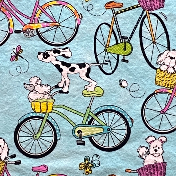 Blue Flannel Fabric Dogs Bicycles Butterflies 3 3/4 Yds x 42” Fabric Traditions - Picture 2 of 4